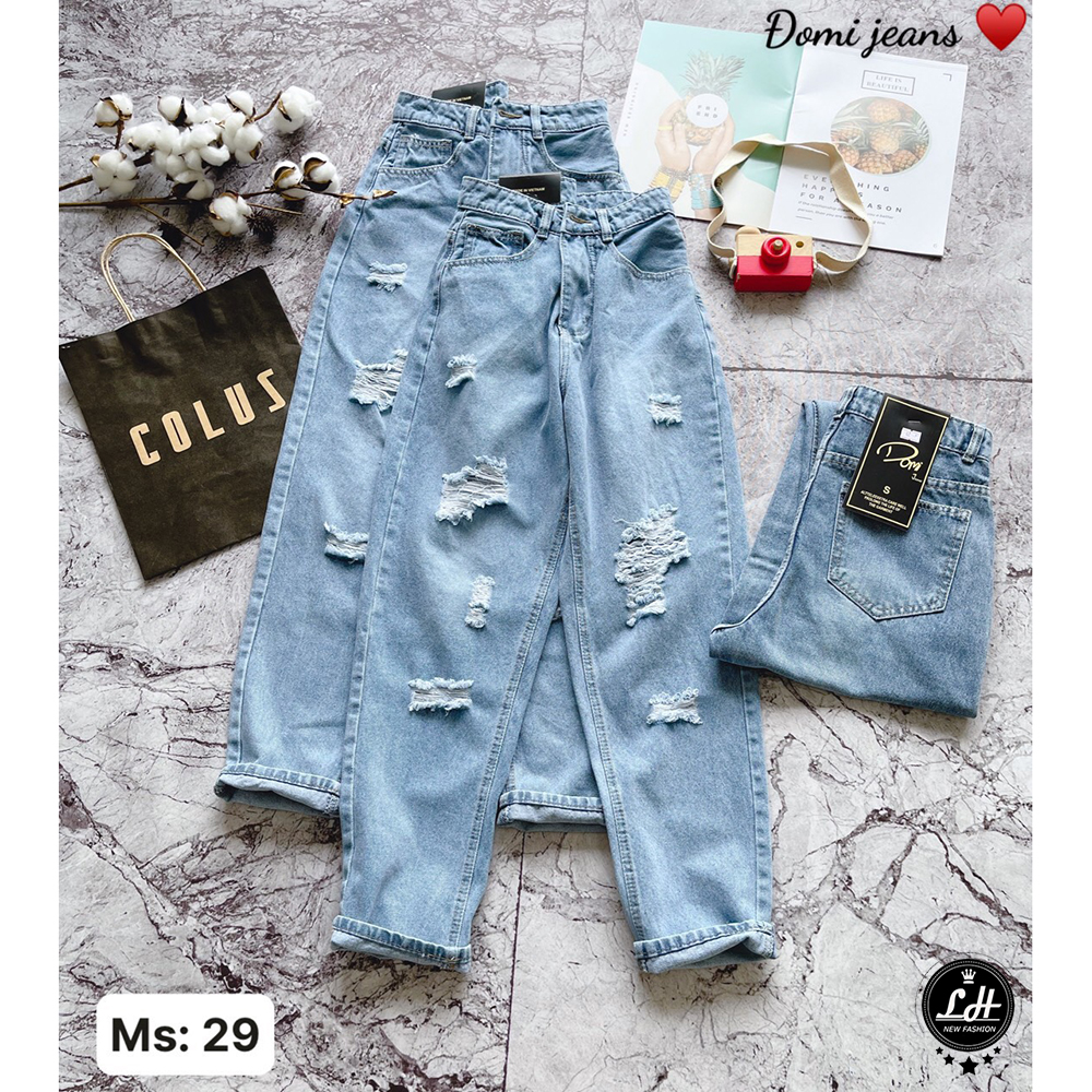 Quần baggy jean nữ rách tua rua lưng cao siêu chất Lê Huy Fashion MS 29