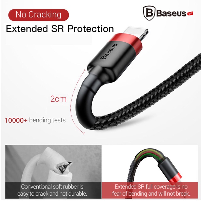 Cáp Dù Baseus Kevlar 0,5m 1m 2m Lightning Chính Hãng