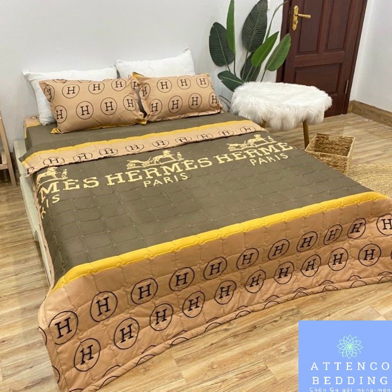 Chăn ga gối ❣FreeShip❣Chăn ga gối 5 món Cotton Poly chăn trần bông 3 lớp ,không bai không xù đường may thủ công