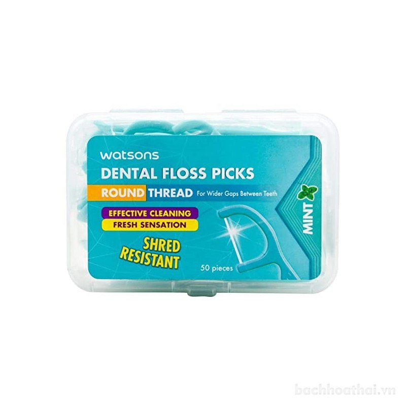 Chỉ nha khoa WatSoņs Round Thread Dental Floss Picks Thái Lan hộp 50 que