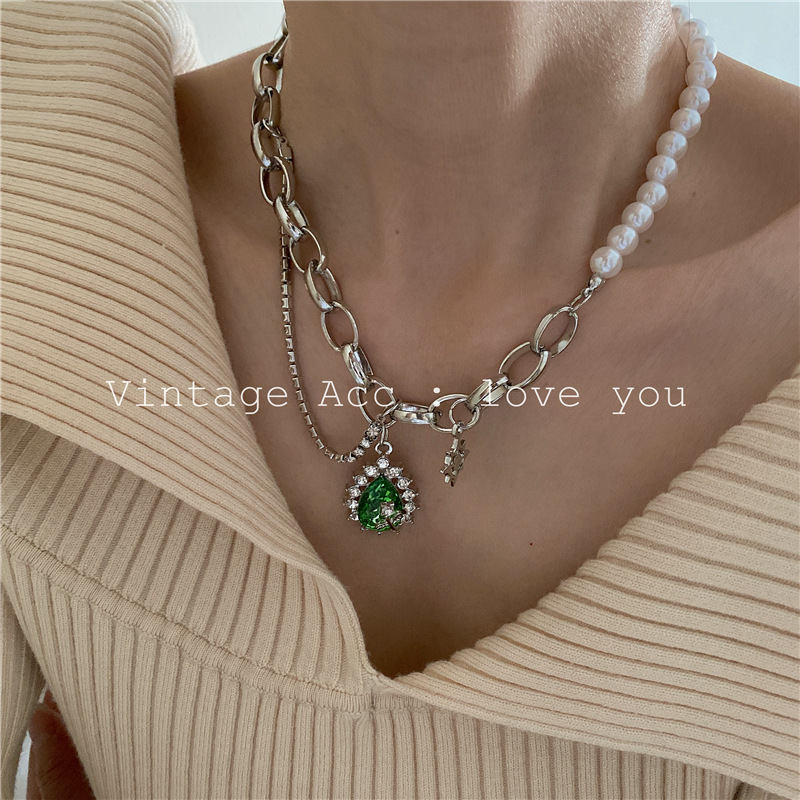 Dây chuyền mặt hình trái tim đính đá nhân tạo nhiều màu sắc phong cách thời trang hàn quốc 22870