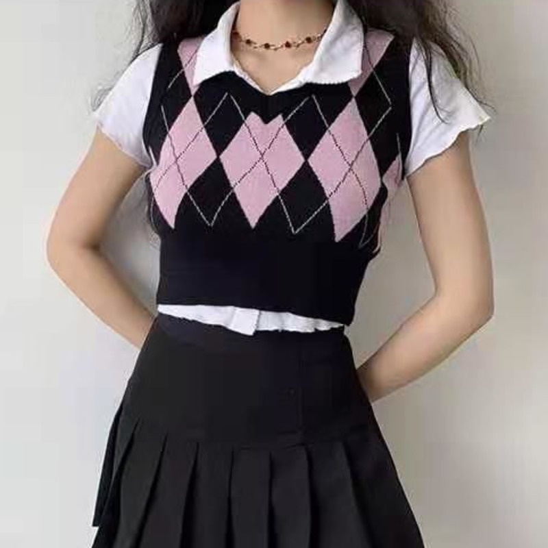 Áo Croptop Sát Nách Họa Tiết Sọc Caro Phong Cách Retro Hàn Quốc
