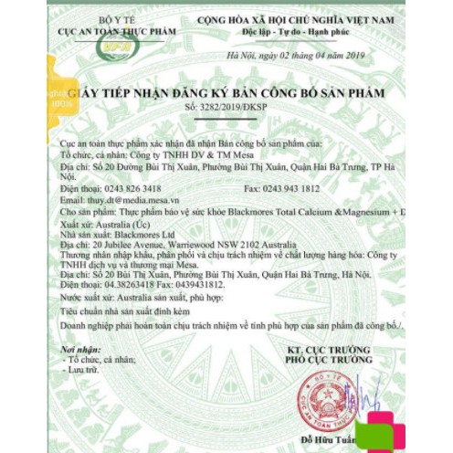 VIÊN UỐNG BLACKMORES BONE HEALTH TOTAL CALCIUM &amp; MAGNESIUM + D3 DATE 2023