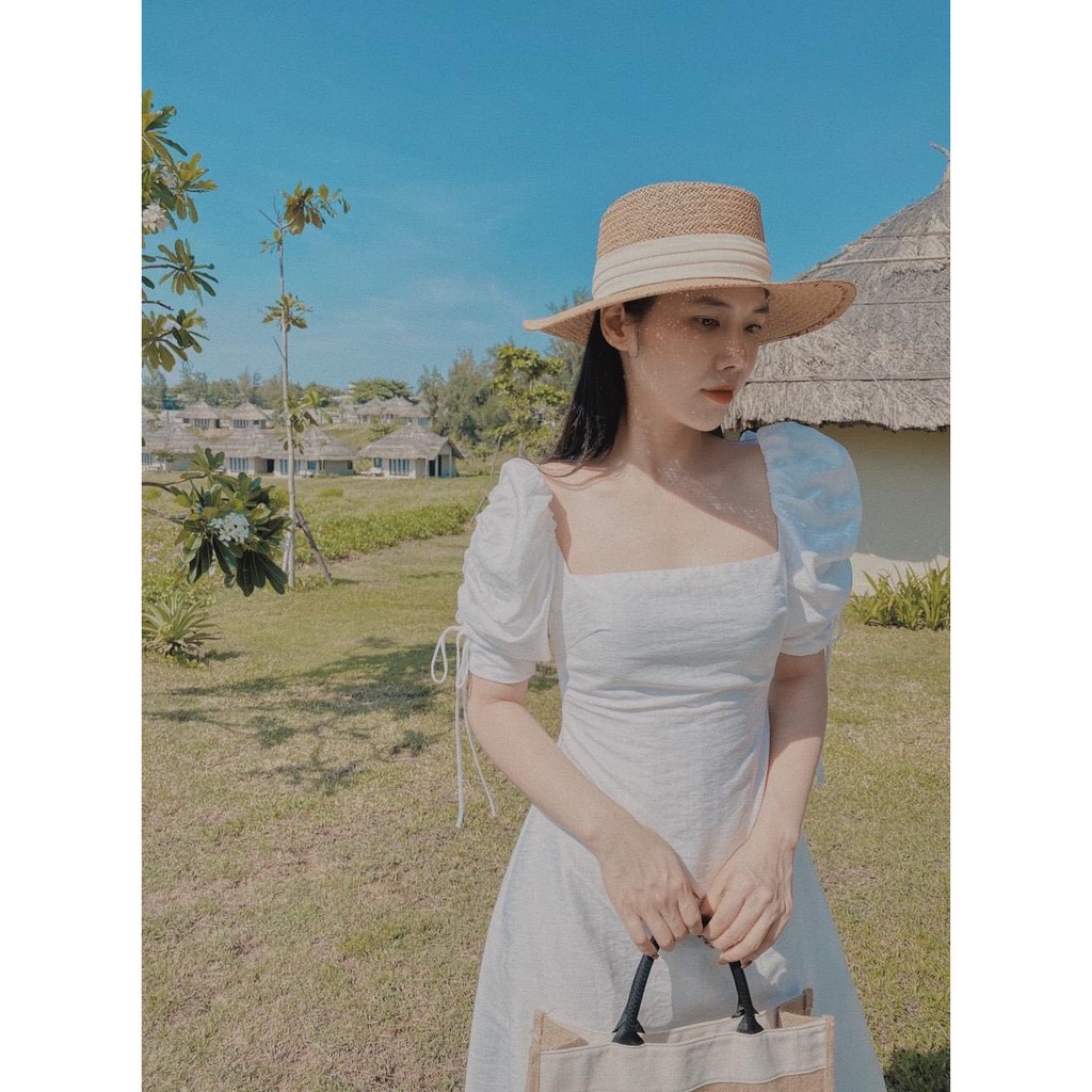 VÁY CỔ VUÔNG TAY BỒNG RÂY DÚT DÁNG XÒE | BigBuy360 - bigbuy360.vn