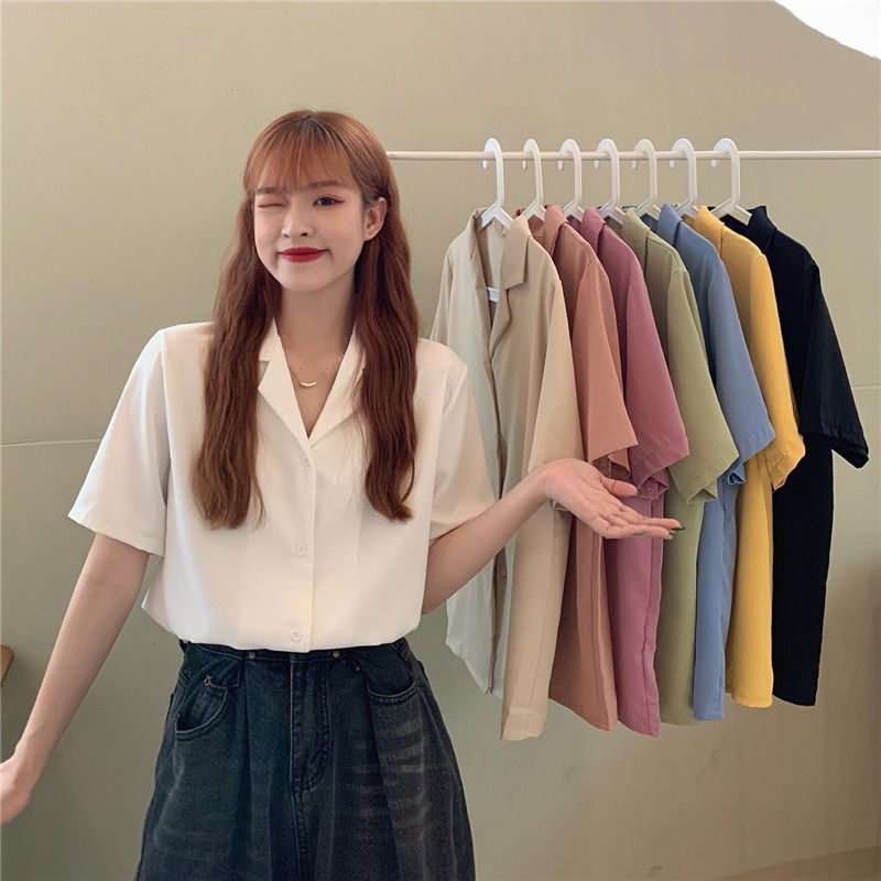 Áo Sơ Mi Chiffon Tay Ngắn Màu Trắng Phong Cách Hồng Kông Cổ Điển Mẫu Mới Thời Trang Cho Nữ 2022