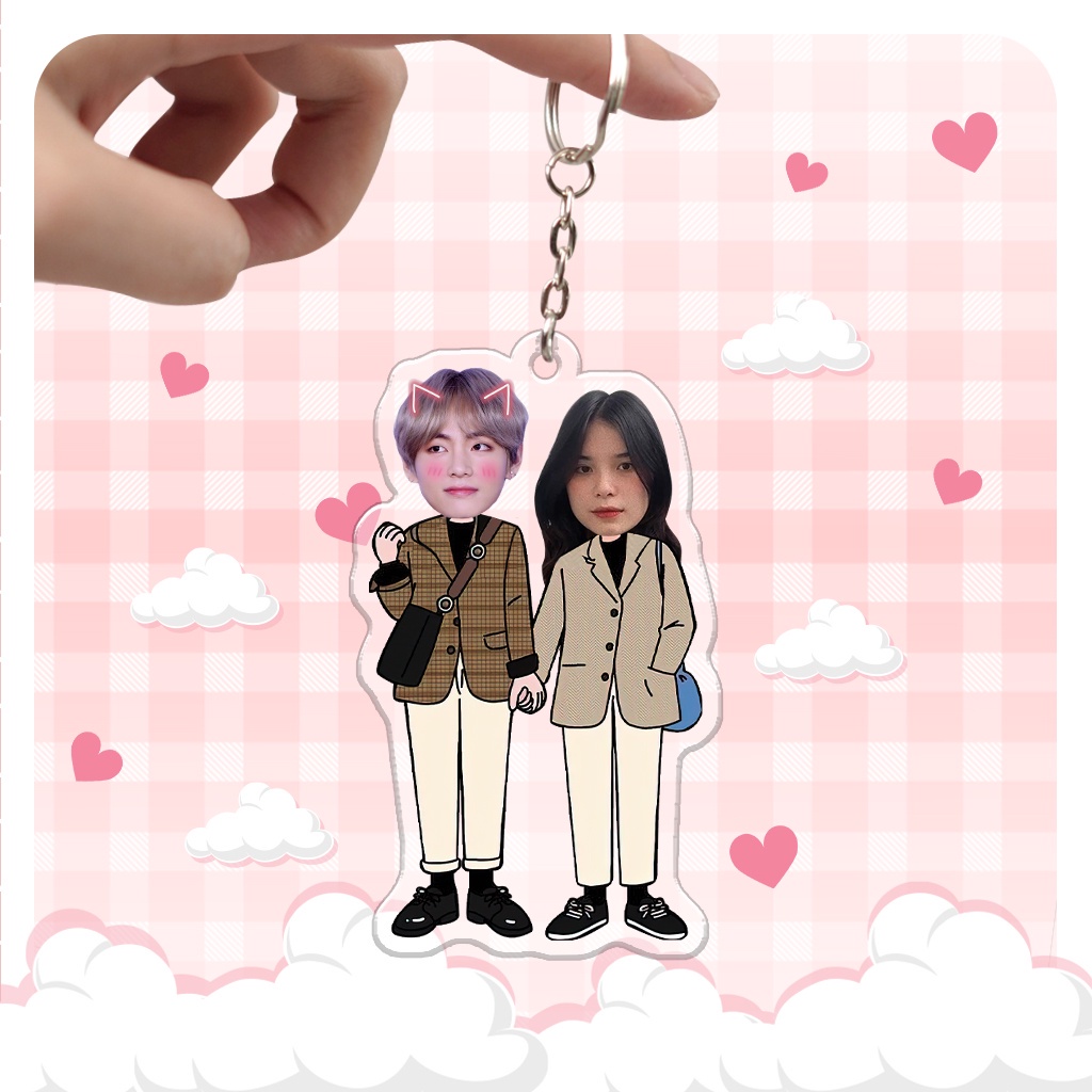 Móc khóa chibi cặp đôi in theo yêu cầu