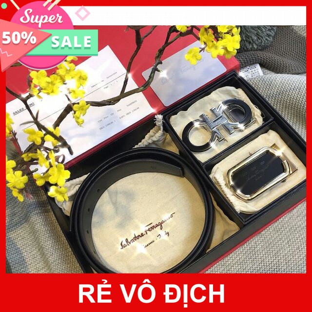 [CAO CẤP]Thắt lưng nam saval dây lưng nam dây nịt hai mặt màu bạc đen mặt chữ dây da đẹp kèm Hộp Túi Giấy[FULL BOX]