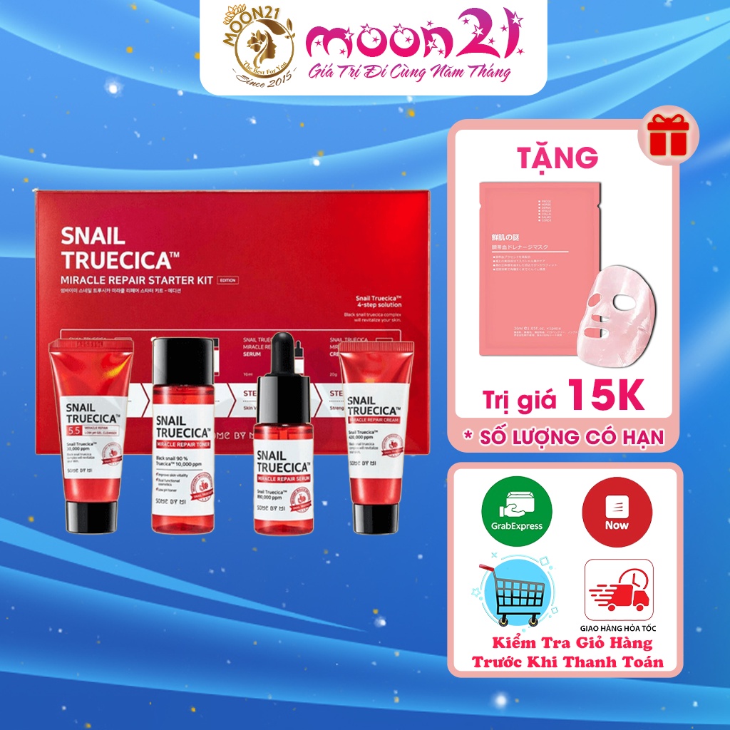 Kit Ốc Sên Dưỡng Ẩm Phục Hồi Sẹo Mụn Tái Tạo Da SOME BY MI MOON21 Snail Truecica Miracle Repair Starter Mini HÀN QUỐC