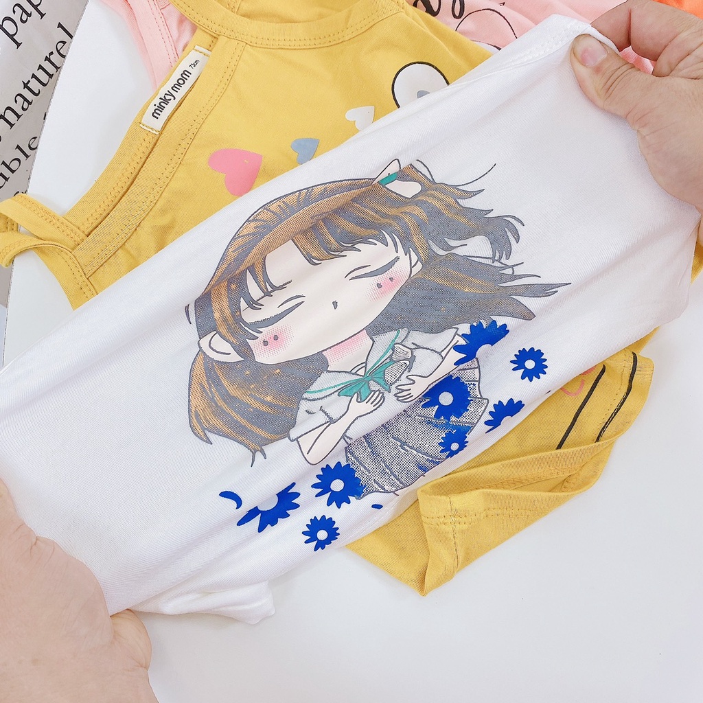 Áo 2 dây cho bé gái chất thun lạnh in họa tiết mặc mát ngày hè