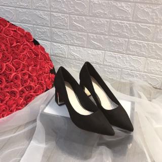 [Shopee trợ giá] Giày cao gót da lộn gót vuông 5 phân