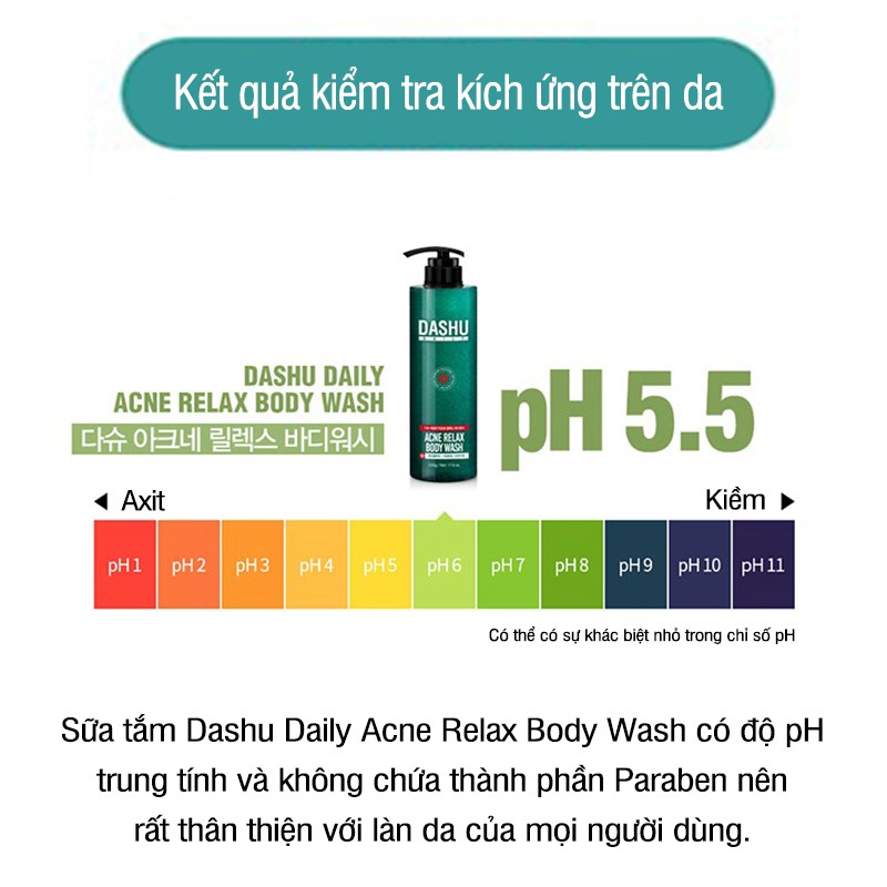 Sữa tắm dành cho da mụn Dashu Daily Acne Aelax Body Wash 500g loại bỏ tế bào chết nuôi dưỡng da ST02