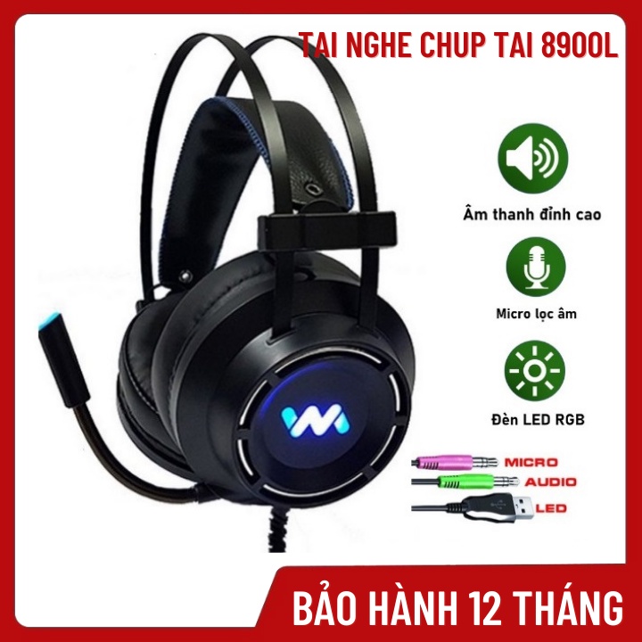Tai Nghe-Tai Nghe Chụp Tai Có Mic-WangMing 8900L-Nghe Nhạc-Chuyên Game-Có Led-Bảo Hành 12 Tháng