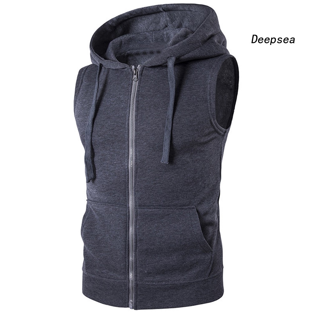 Áo khoác Hoodie sát nách màu trơn phối túi thời trang cho nam dp5
