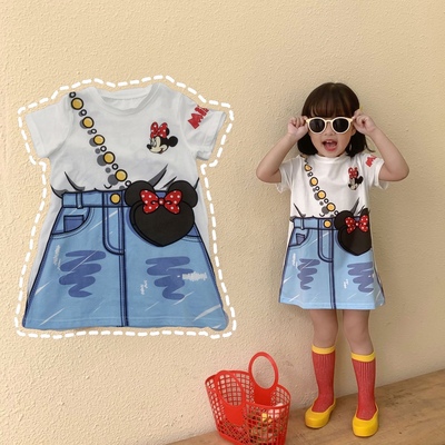 Đầm thun suông tay ngắn họa tiết hoạt hình thời trang dễ thương cho bé gái