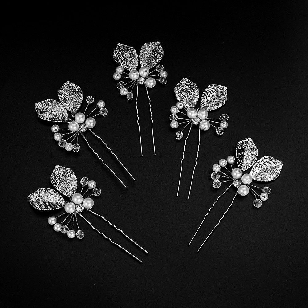 Bộ 2 cặp kẹp tóc hình chiếc lá đính ngọc trai thời trang cho nữ