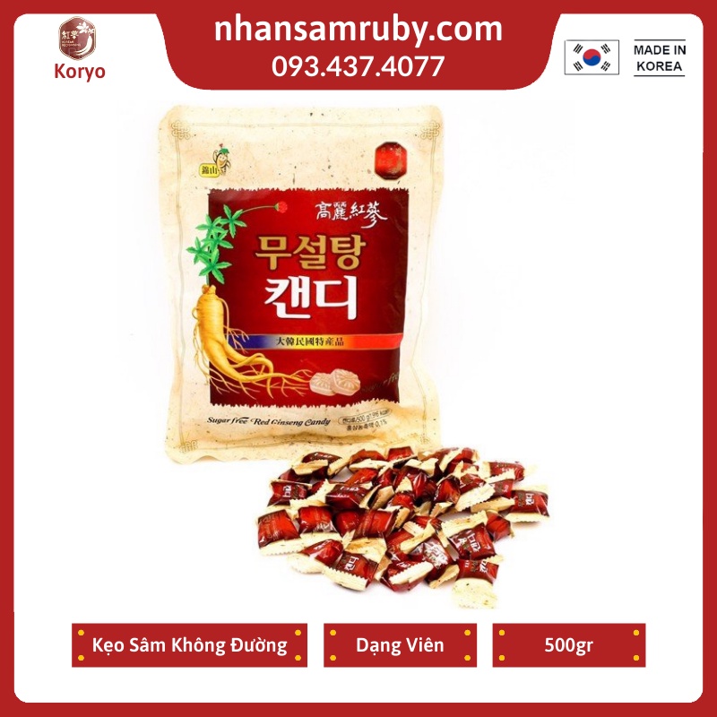 Kẹo hồng sâm không đường Koryo Food bịch 500gr