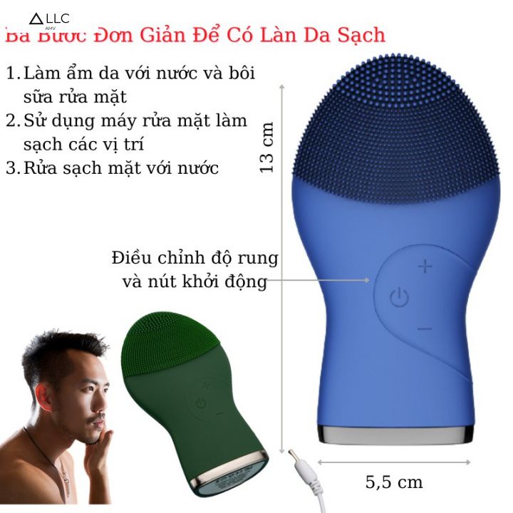 Máy rửa mặt rung sóng âm 2in1 mát xa cho nam và nữ,loại bỏ chất nhờn, bụi bẩn, tế bào chết RM3M