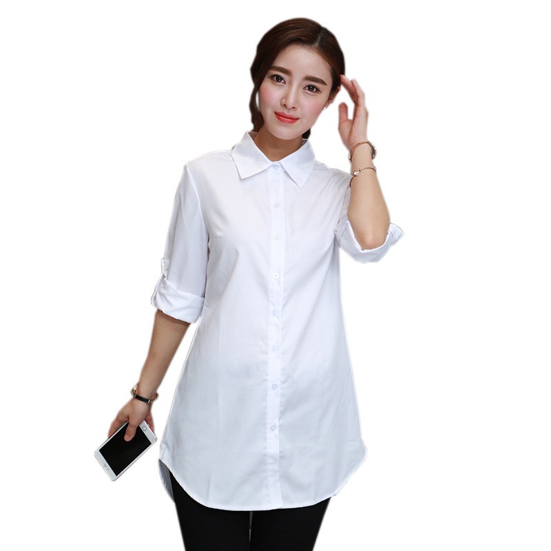 【 S-5XL 】 Áo sơ mi trắng tay dài cho nữ