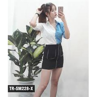 Áo Sơ Mi Nữ Phối 2 Màu Cách Điệu Hàn Quốc Trẻ Trung EVA SOMI 10013