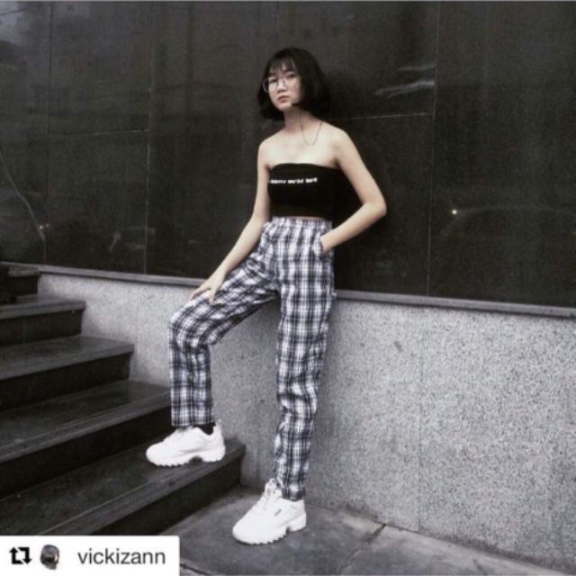 [Mã FAGREEN55 giảm 10% tối đa 30K đơn 99K] QUẦN NGỐ PLAID PANTS CARO ĐEN TRẮNG