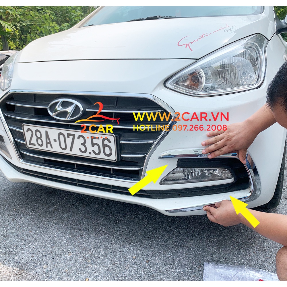 Ốp viền đèn gầm trước, sau xe Huyndai I10 sedan - đuôi dài 2017-2020 mạ crom cao cấp