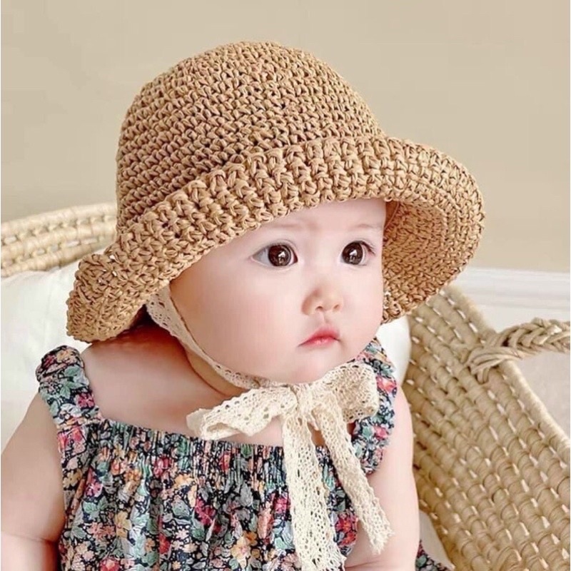 Mũ cói  hàn quốc cho bé