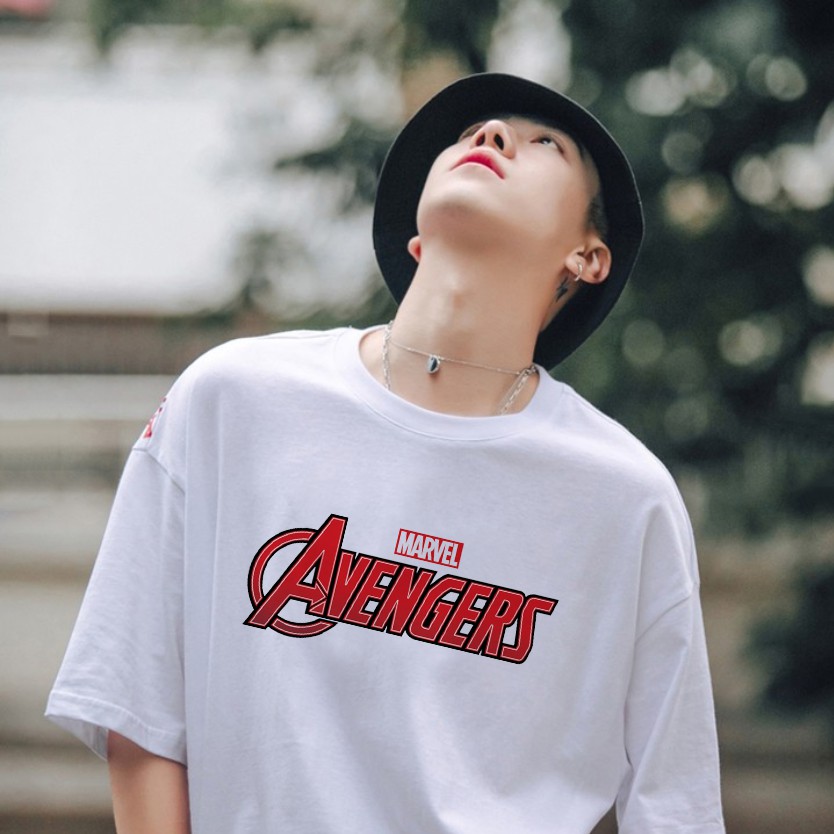 Áo thun tay lỡ form rộng nam nữ biểu tượng #AVENGERS dáng unisex xuông, áo phông rộng unisex trắng basic ovsersize