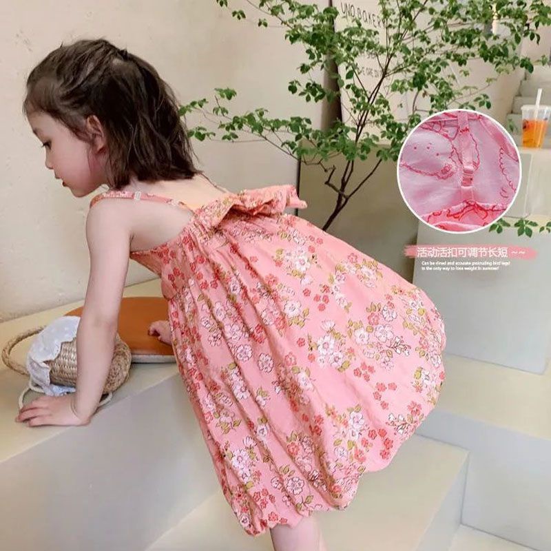 Đầm Công Chúa Hai Dây Họa Tiết Hoa Và Bướm Phong Cách Hàn Quốc Thời Trang Mùa Hè Cho Bé Gái