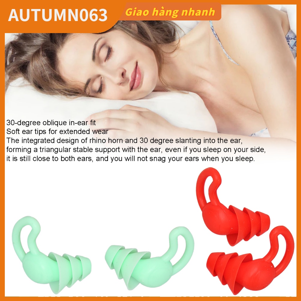 2 cặp nút tai chống ồn Giảm tiếng Viền vây cá mập Silicone có thể tái sử dụng để rửa khi ngủ Autumn063