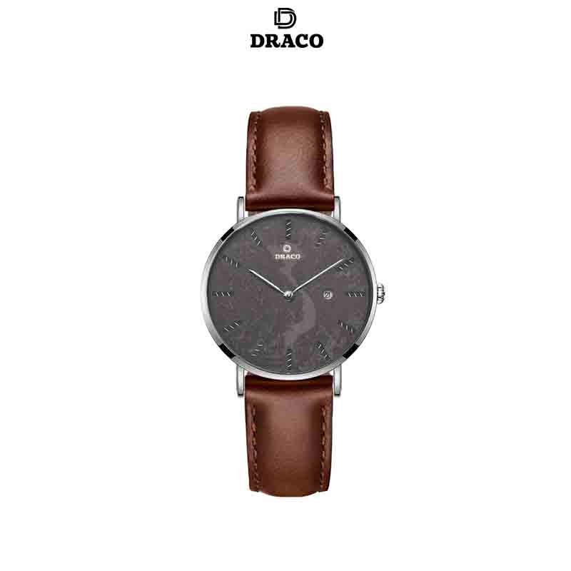 Đồng hồ nữ Draco D22-STN03 &quot;Vietnamese Girl&quot; viền bạc kết hợp chất liệu dây da bò màu nâu - phụ kiện thời trang nữ