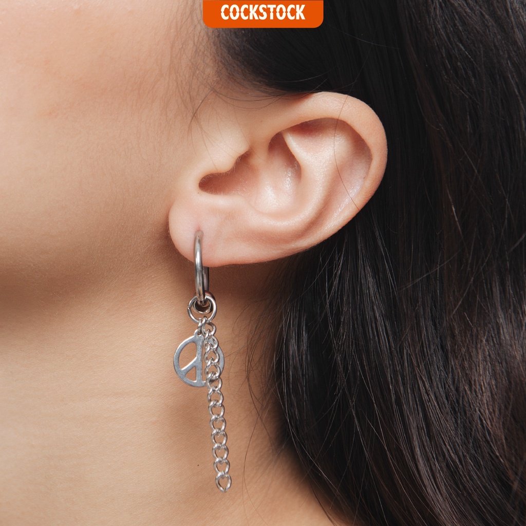 Khuyên tai vòng xích Chain hoop with Peace CockStock