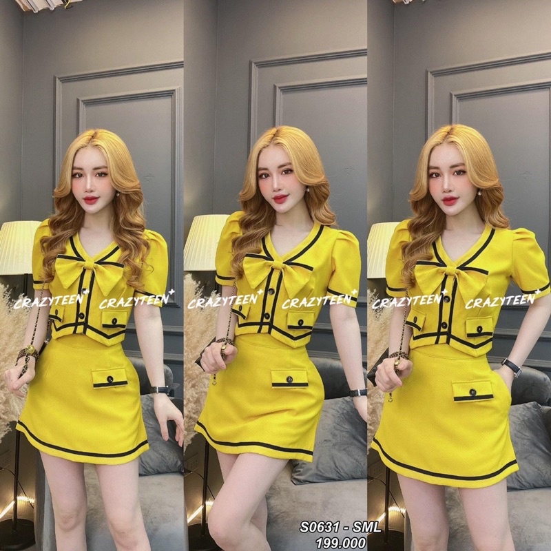 Set Áo Váy Viền Kèm Nơ Rời
