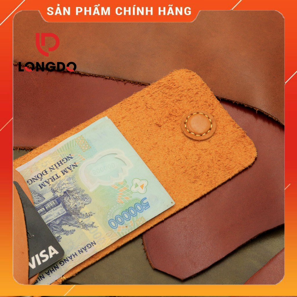 Ví Sen 3 Cao Cấp - Cam Kết 100% Da Bò Thật - Ví Da Mini Màu Vàng Bò Hàng Chính Hãng Thương Hiệu Longdo Leather