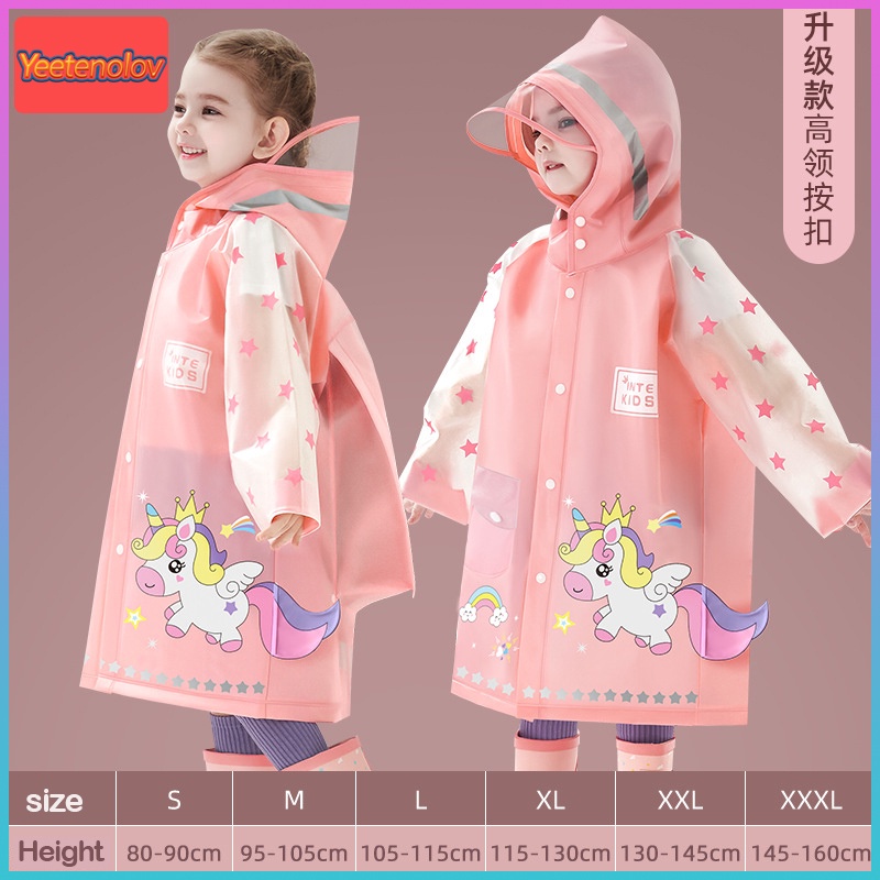 Áo Mưa Có Mũ Trùm Chống Nước In Hình Hoạt Hình Phản Quang Cho Trẻ Em 6-13 Tuổi