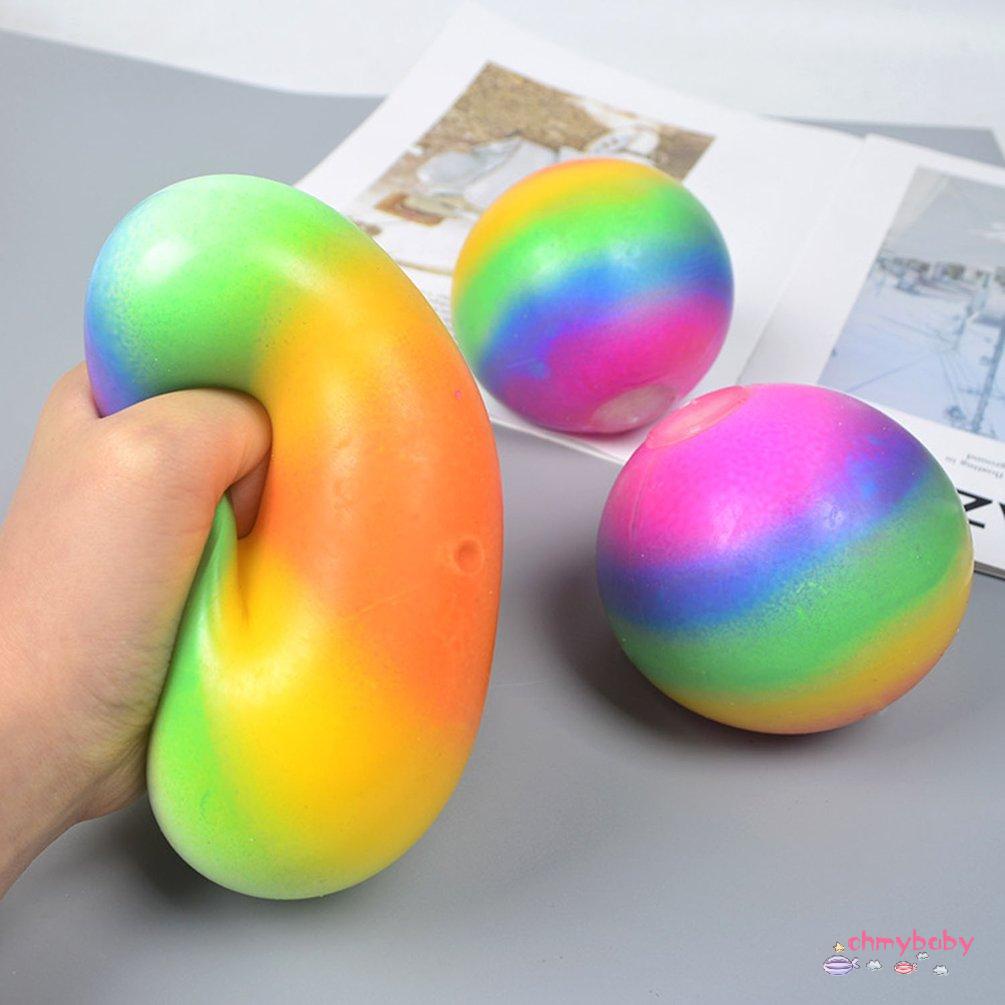 【OMB】 Rainbow Giant Stress Ball For Adults And Kids Jumbo Ball Reduce Fidget Toy