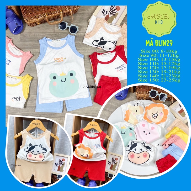 BLin29 Bộ Ba Lỗ Quần Ngắn Thun Minkymom In Bò Ếch Thỏ Hươu Sư Tử Cho Bé 8kg Đến 25kg