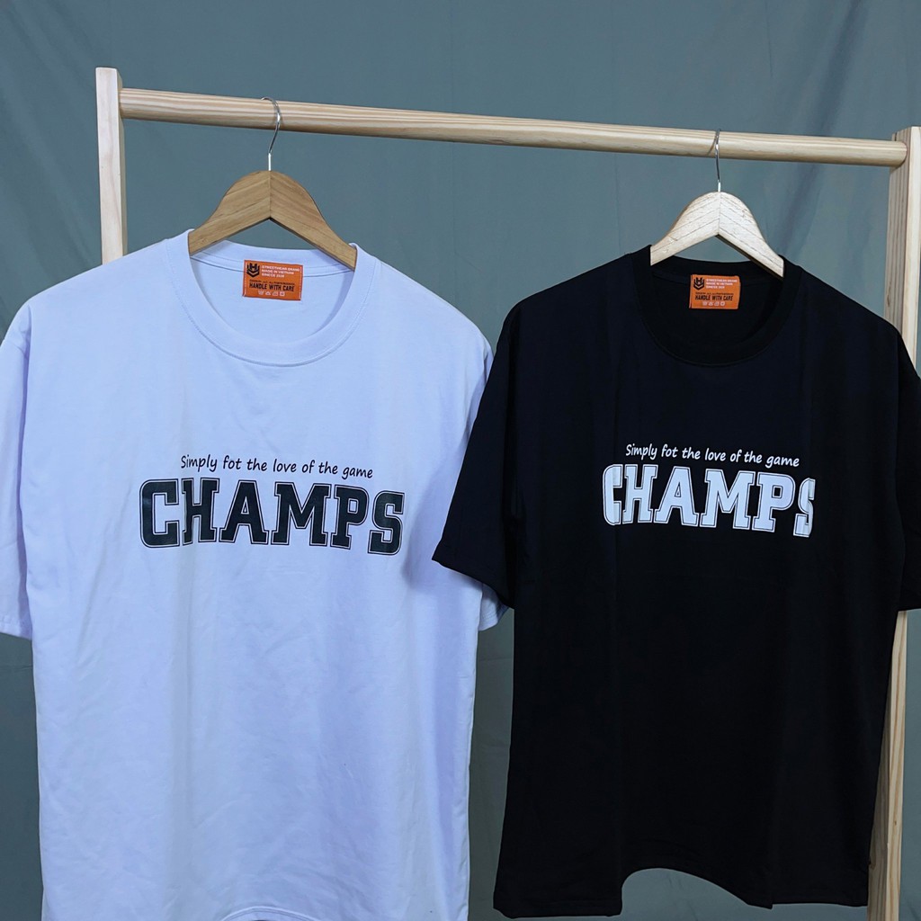 Áo Thun Nam Nữ HY KOREA Phom Rộng Tay Lỡ In Hình CHAMPS, Vải Cotton 75% Dày Mềm Mịn Đẹp.