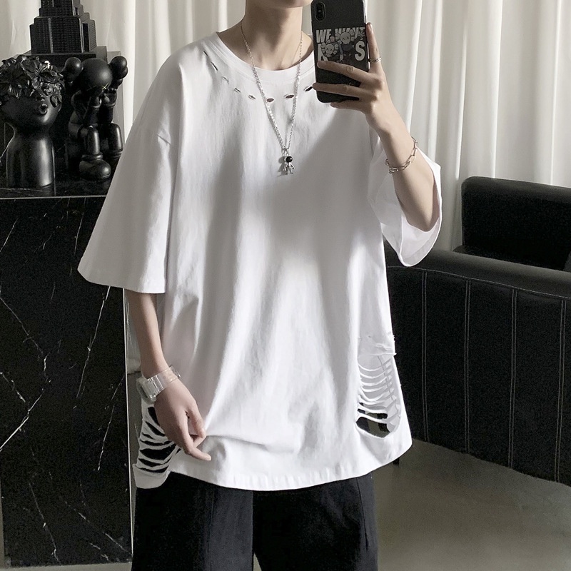 Áo Thun Tay Lỡ Phối Rách Thời Trang Mùa Hè Hàn Quốc Cho Nam Tf1 2021