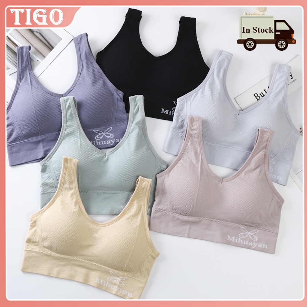 ♥Tigo♥ Áo Ngực Thể Thao Vải Cotton Dệt Kim Không Gọng In Chữ Thoáng Khí Có Miếng Đệm Cho Bé Gái