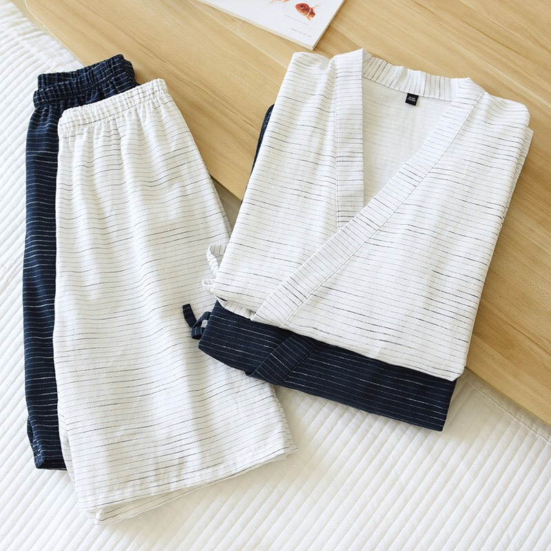 Bộ Kimono Yukata Nam Mặc Nhà Chất Cotton Mát Mẻ - Pyjama Nam Cộc Cho Mùa Hè