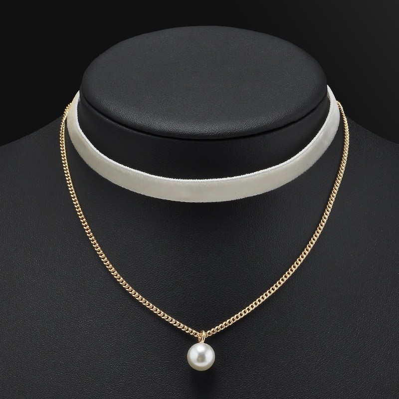 Vòng Cổ Choker Dây Nhung Đính Ngọc Trai Nhân Tạo Phong Cách Retro