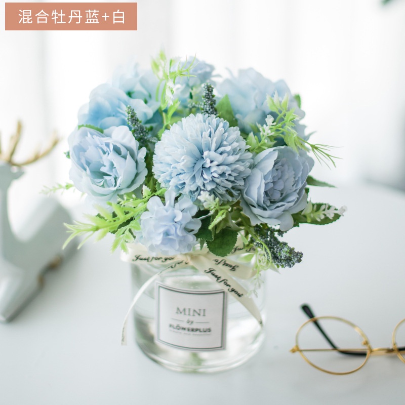 Bình hoa cắm sẵn giả cao cấp giống thật để bàn trang trí phòng ngủ mini phòng khách bàn làm việc