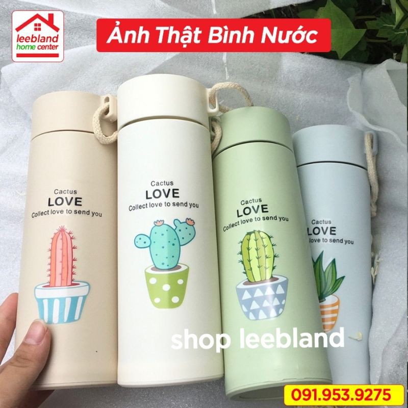 Bình Thủy Tinh Chịu Nhiệt In Hình Xương Rồng 450ml - Full hộp Love Cactus - leebland