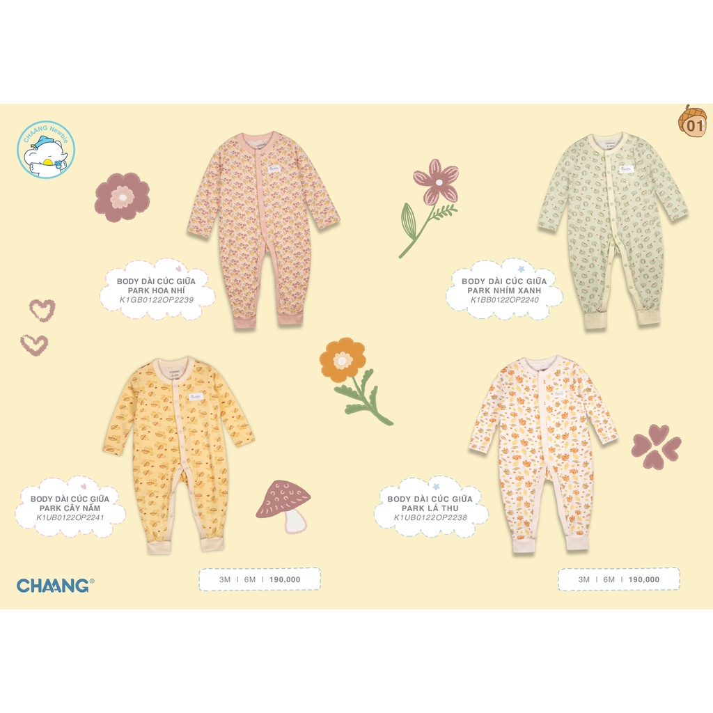 Chaang body dài tay cúc giữa cho bé sơ sinh chất cotton dành cho bé từ 0 tháng đến 6 tháng AW2022D11