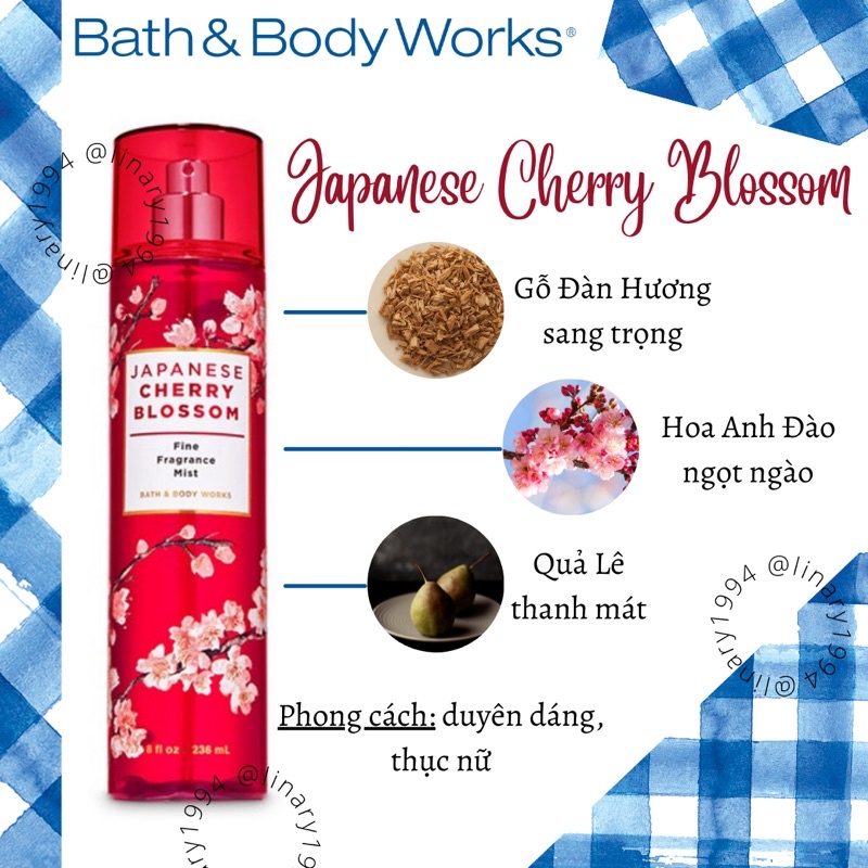 Xịt thơm toàn thân mùi Cherry Blossom Bath&Body Works 236ml