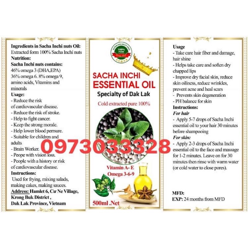 TINH DẦU SACHI ÉP LẠNH  500ML