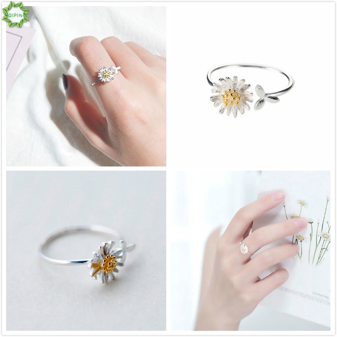 Nhẫn mạ bạc hình hoa hướng dương phong cách Hàn