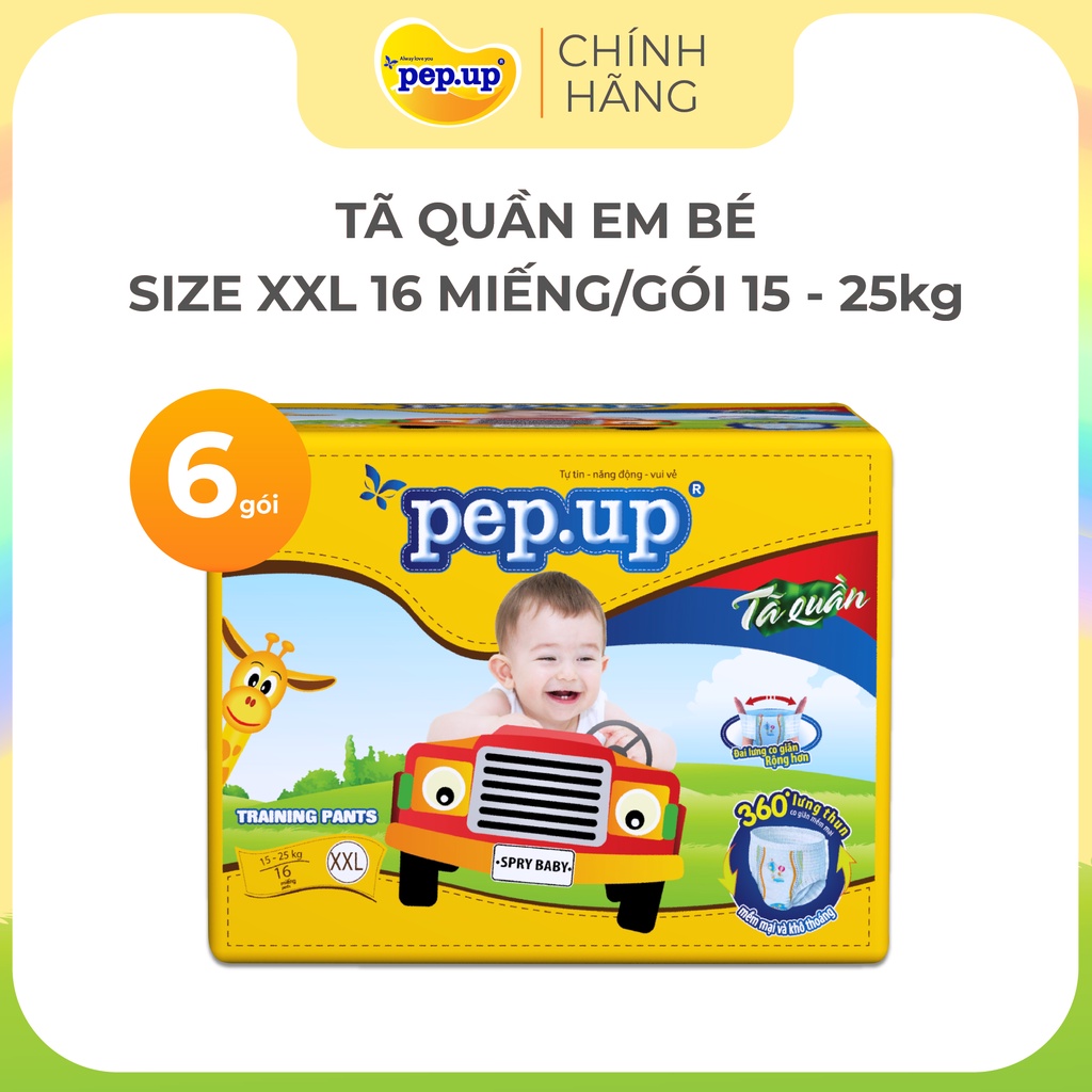 [HOT] 6 Gói Tã Quần Em Bé Pep.up - Size XXL (16 Miếng/Gói)  cho bé từ 15 đến 25kg