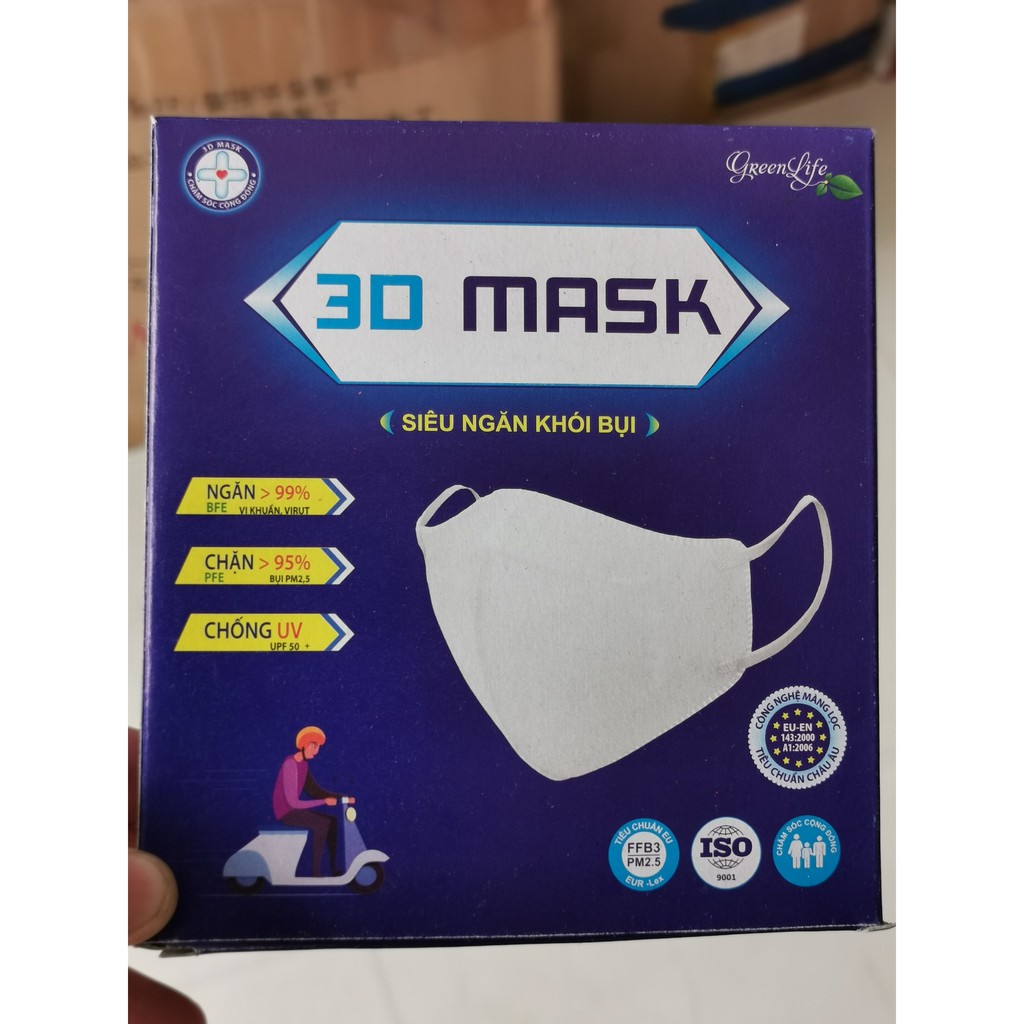 Khẩu trang 3D Mask vải Kháng Khuẩn 4 lớp GreenLife chính hãng đầy đủ giấy tờ