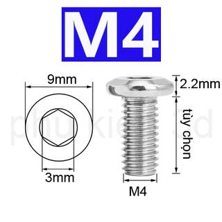 10 con Bulong lục giác âm M4 đầu dẹp inox 304 chống rỉ sét không rỉ